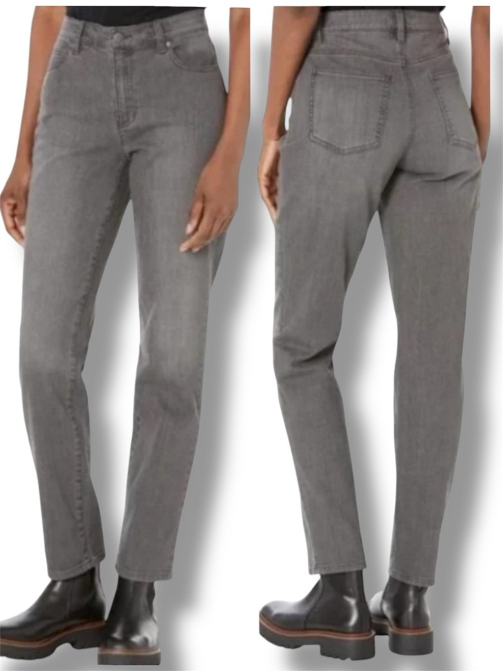 EILEEN FISHER Organic Cotton Stretch High-Waisted Full Length Jeans In Carbon 12